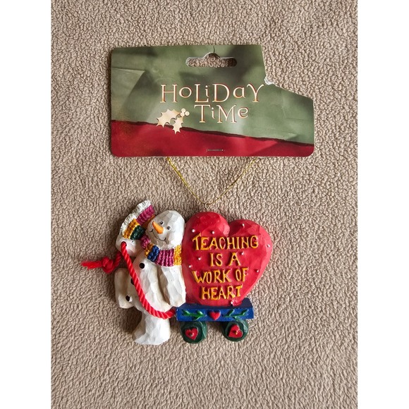 Holiday Time Other - Holiday Time 'Teaching Is A Work Of Heart' Snowman Ornament Resin NWT